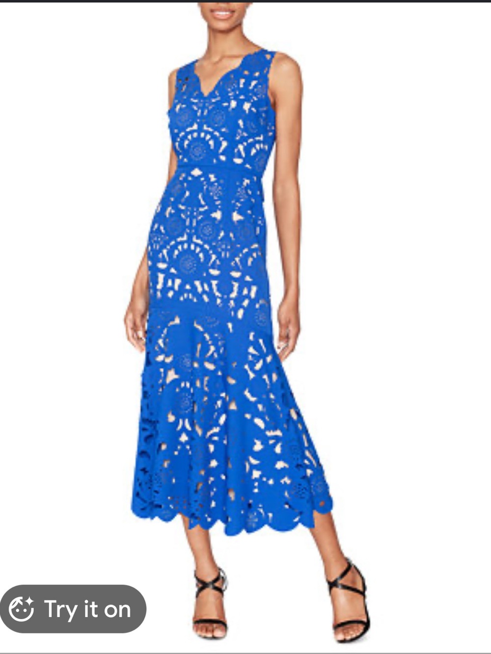 Sleeveless Cobalt Blue Laser-Cut Midi Dress